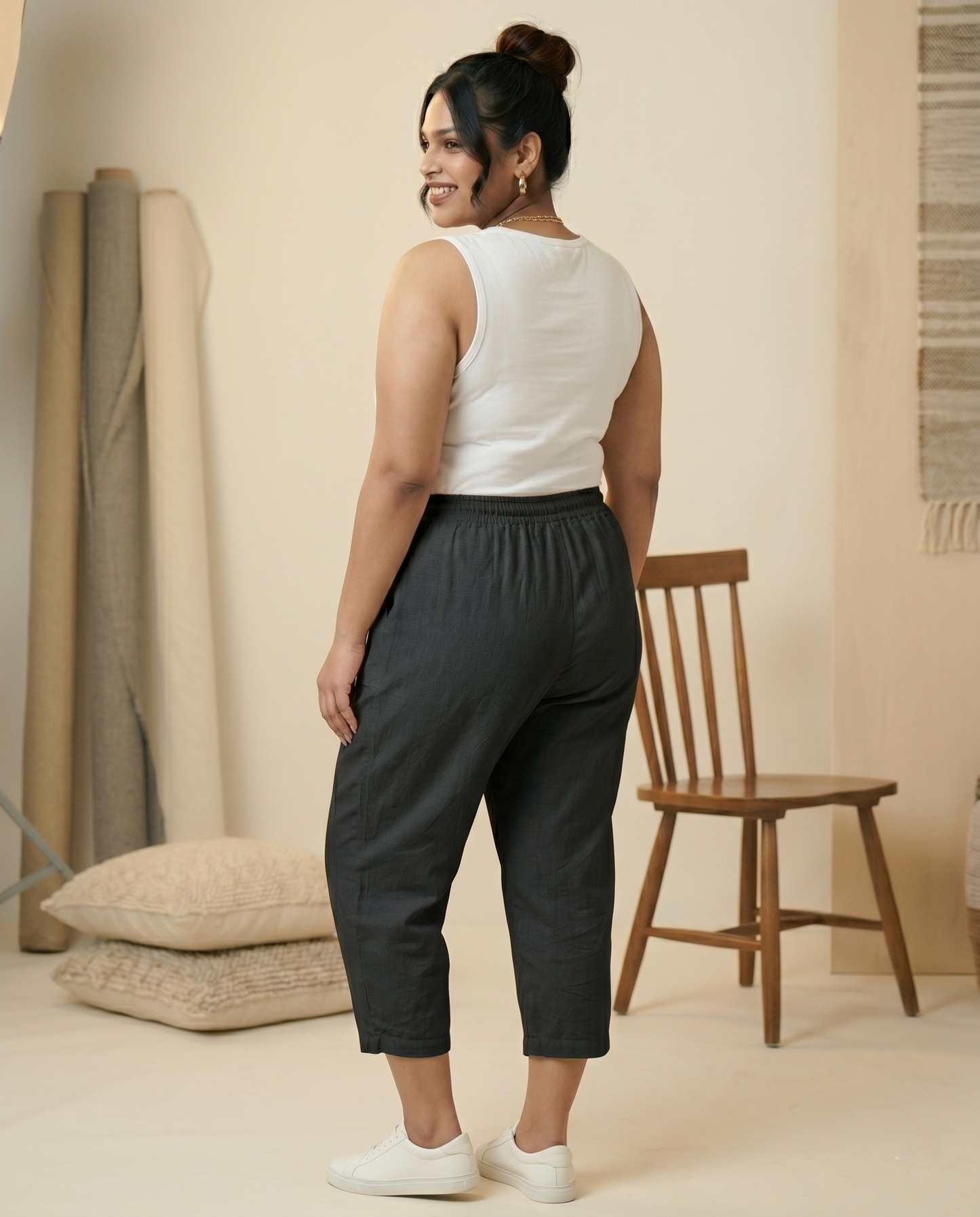 ✨ Pandabee Plus Size Premium 3/4 Pants for Women | Comfortable Elastic Waist Capri Pants with Pockets | Everyday Casual Wear | Sizes L to 12XL (Black)