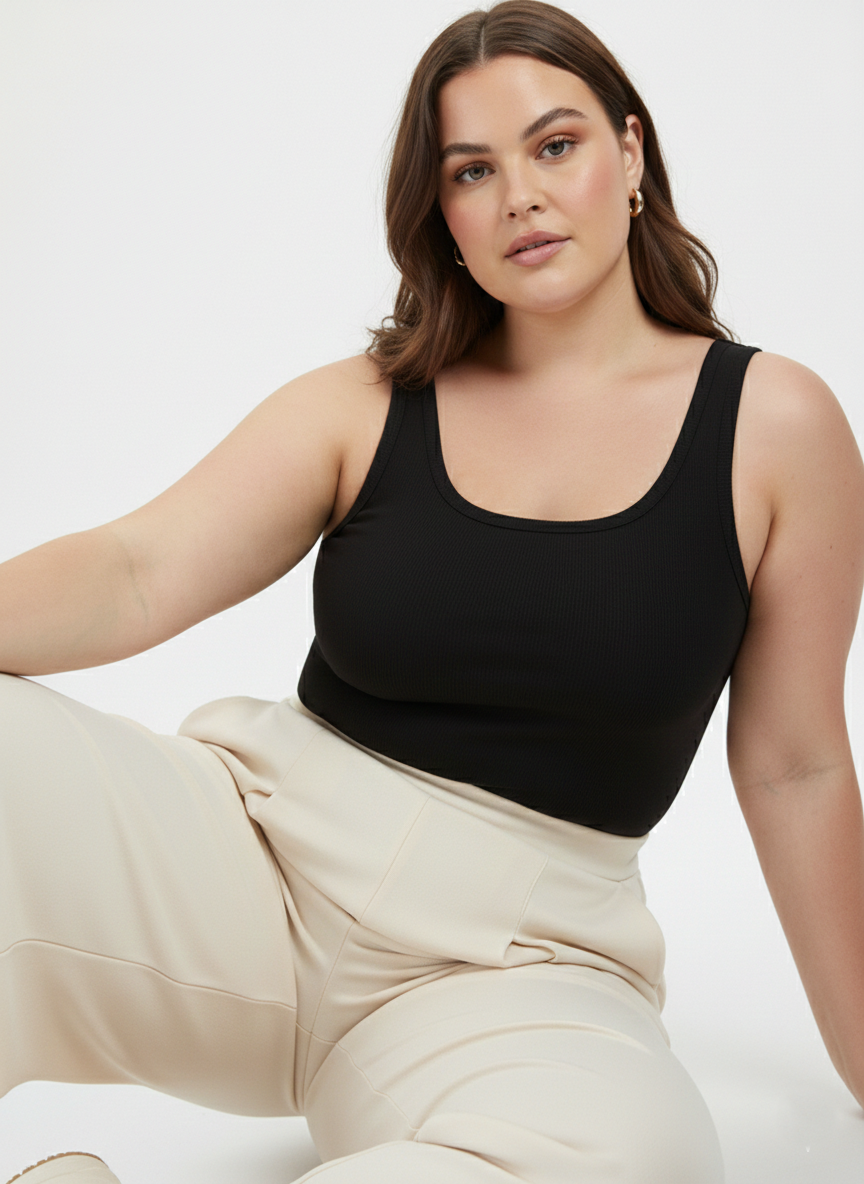 Panda Bee Premium Plus Size High-Waist Pleated Wide-Leg Office Pants with Side Zip (Cream)