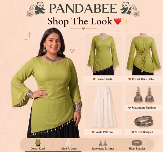 Premium Plus Size Pink Designer Kurti for Women | Pearl Tassel Bell Sleeve Kurti | Back Lace Detail Tunic Top | Stylish Party Wear Kurti for Curvy Women | 2XL-8XL | PandaBee  (Avocado green -- mehfil green)