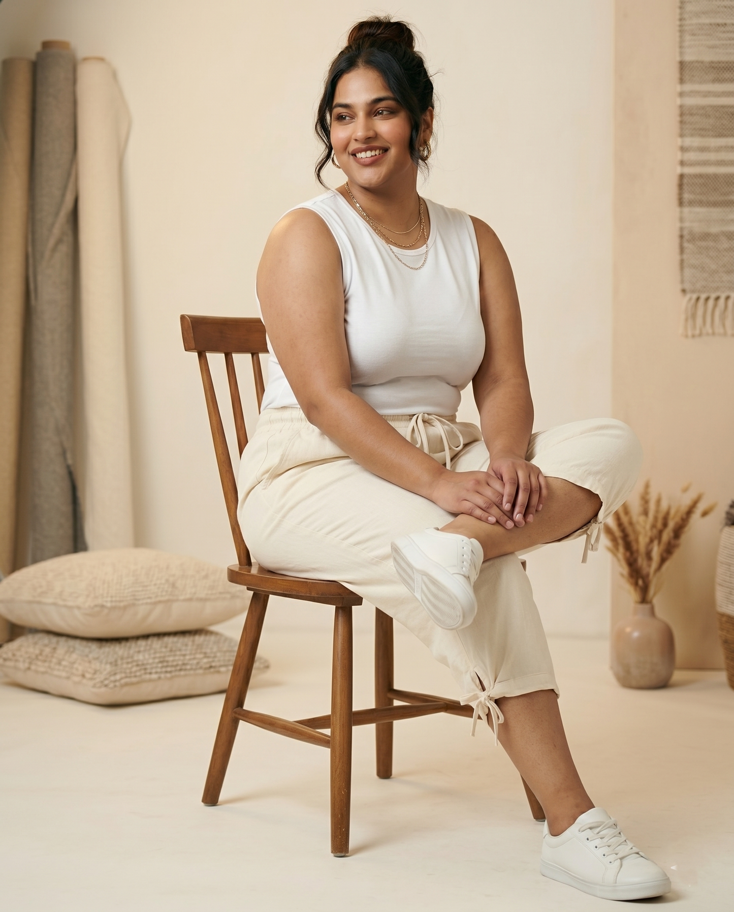 ✨ Pandabee Plus Size Premium 3/4 Pants for Women | Comfortable Elastic Waist Capri Pants with Pockets | Everyday Casual Wear | Sizes L to 12XL (Cream)