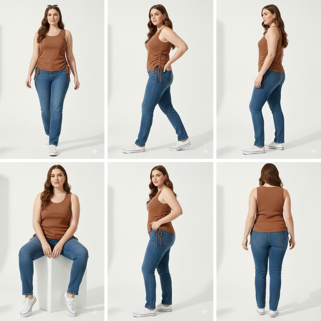 Pandabee Premium Plus Size Adjustable Length Ruched Side Tie Tank Top – Coffee brown