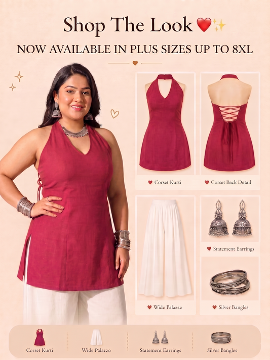 Pandabee Plus Size Halter Neck Corset Kurti for Women | Sleeveless A-Line Kurti | Sizes 2XL to 8XL (Pink -- gulabo)