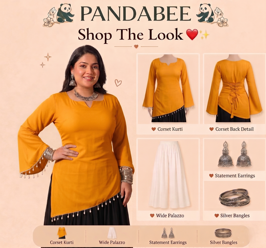 Premium Plus Size Pink Designer Kurti for Women | Pearl Tassel Bell Sleeve Kurti | Back Lace Detail Tunic Top | Stylish Party Wear Kurti for Curvy Women | 2XL-8XL | PandaBee  (Yellow -- amber aura )
