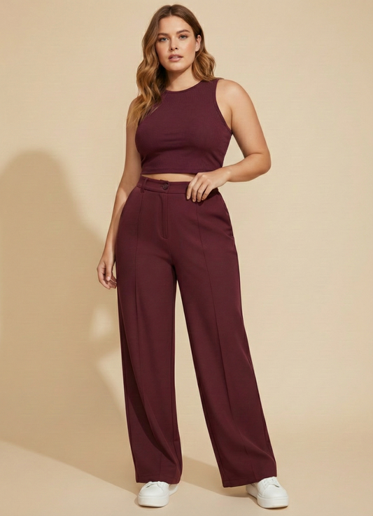 Panda Bee Premium Plicated Hem Comfortable formal Pants (Wine)