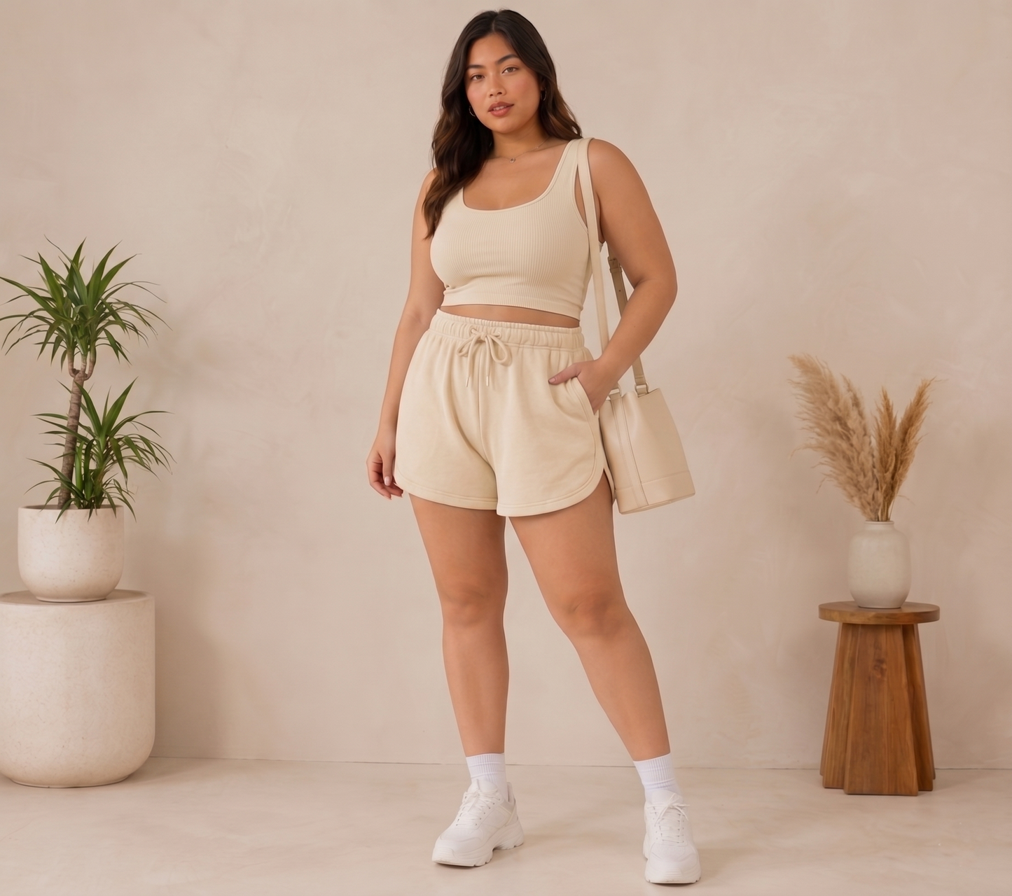 Pandabee Premium Plus Size Apple Cut Shorts for Women | Relaxed Fit Casual Shorts (Cream)
