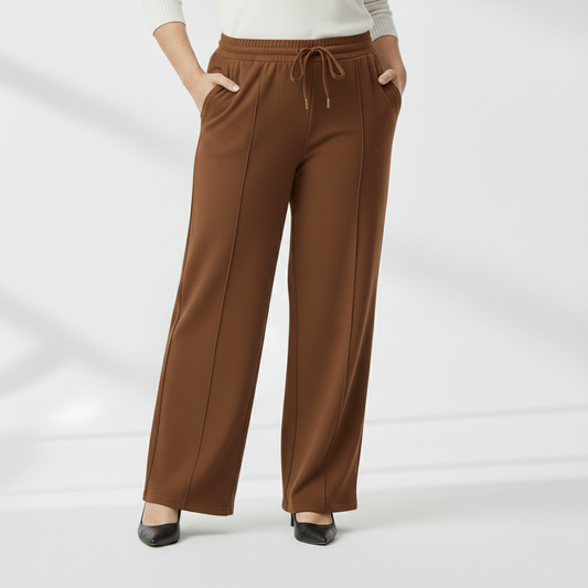 Panda Bee Premium Wide-Leg Outing tai-up pants (Brown)