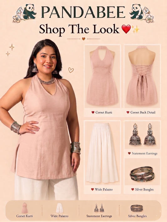 Panda Bee Premium Plus Size Stylish Kurti Top for Women | Trendy Lace-Up Back Ethnic Top | Sizes 2XL to 8XL(Nude pink -- Blush beauty)