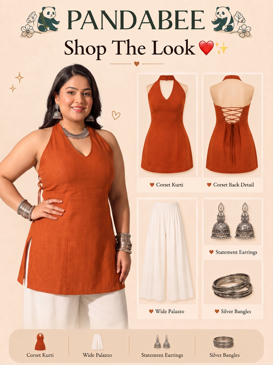 Panda Bee Premium Plus Size Stylish Kurti Top for Women | Trendy Lace-Up Back Ethnic Top | Sizes 2XL to 8XL (Rust orange -- kesariya)