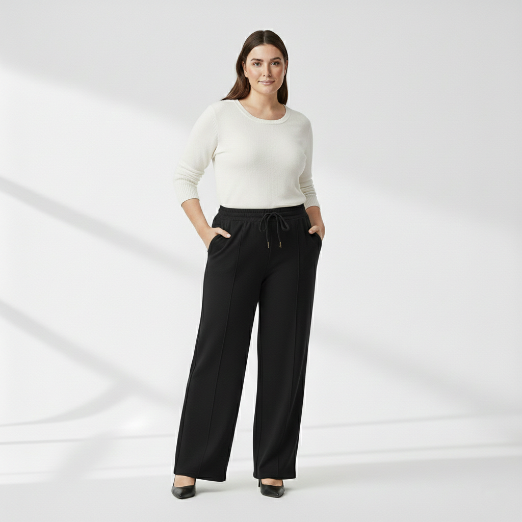 Panda Bee Premium Wide-Leg Outing tai-up pants (Black)