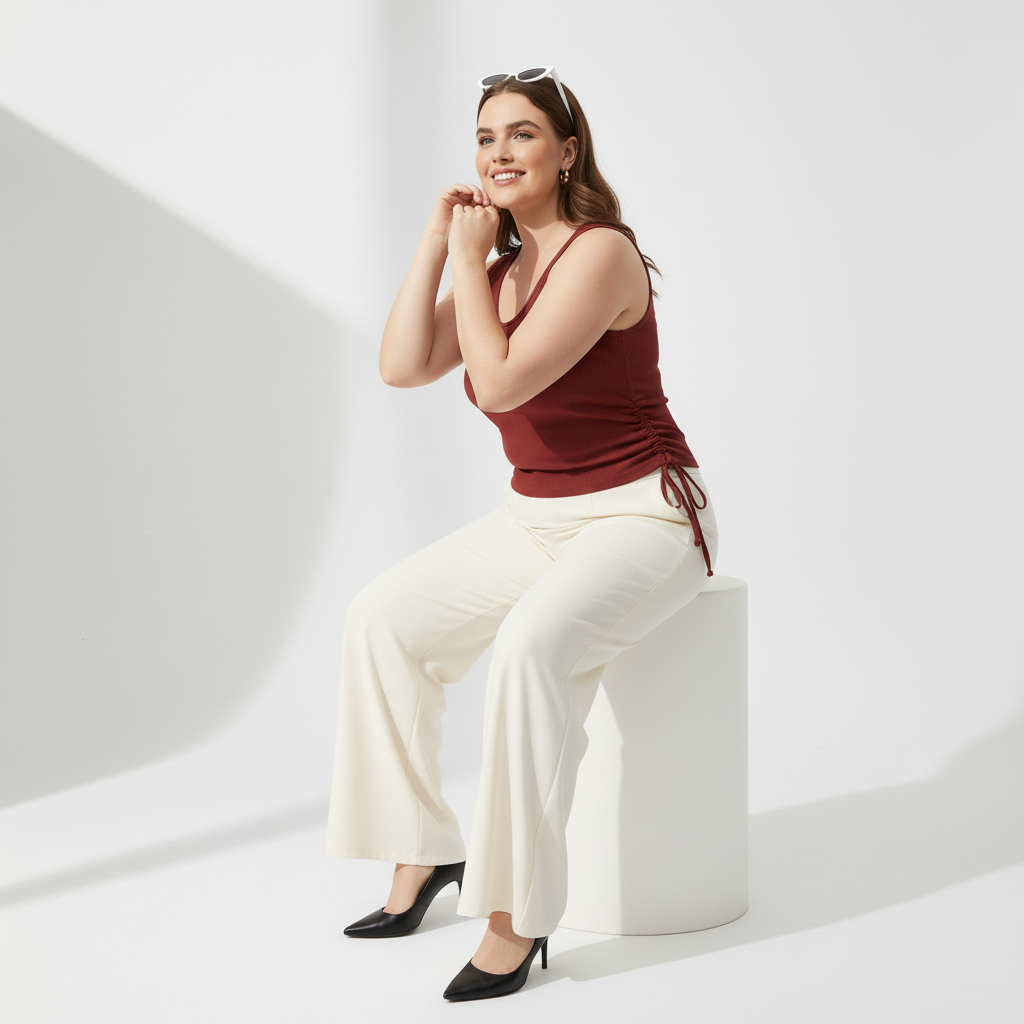 Pandabee Premium Plus Size Adjustable Length Ruched Side Tie Tank Top – Burgundy