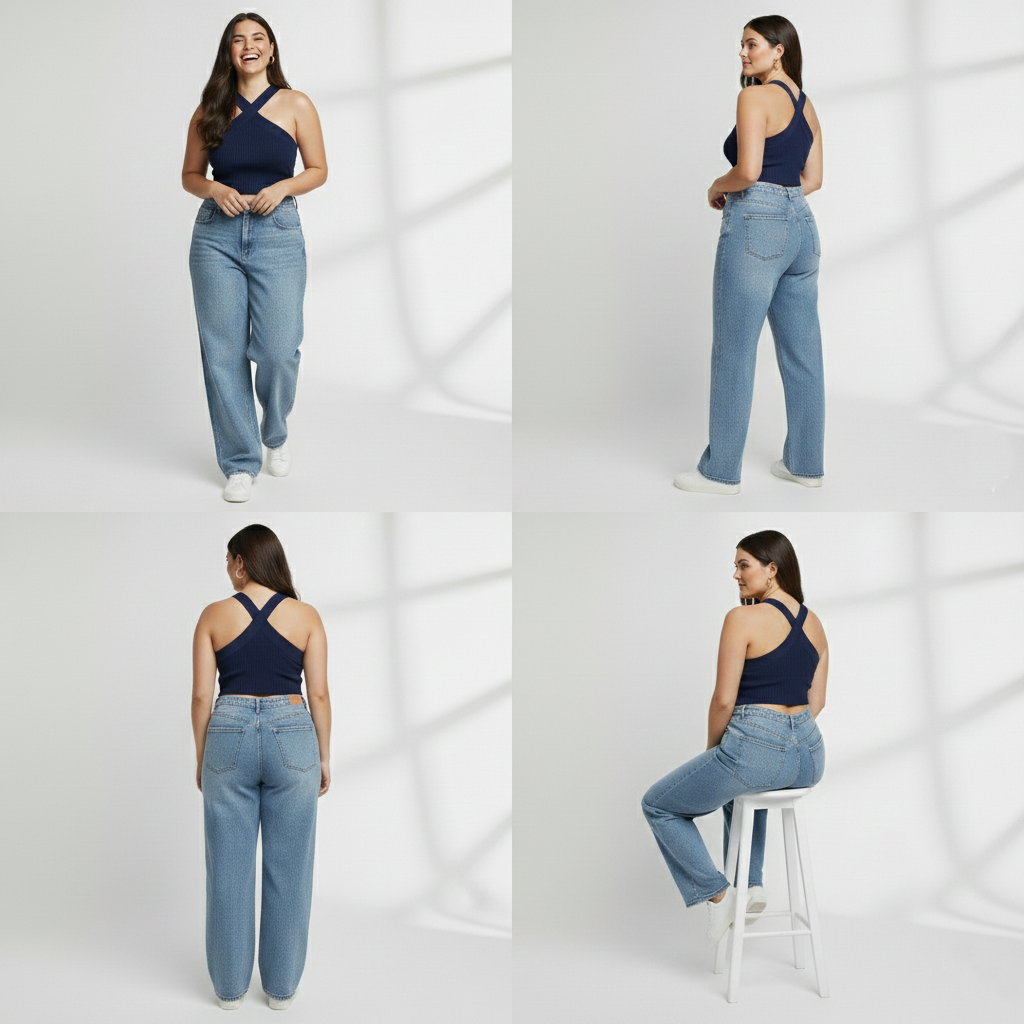 Premium Plus-Size Cross Halter Ribbed Top – Navy Blue