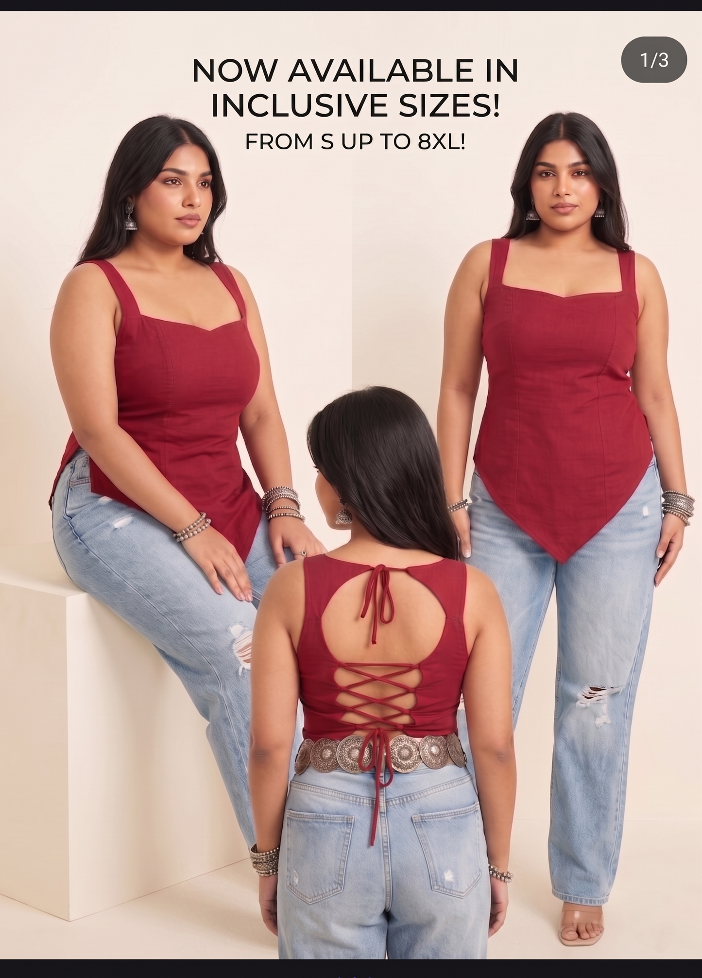 Panda Bee Premium Plus Size Stylish Kurti Top for Women | Trendy Lace-Up Back Ethnic Top | Sizes 2XL to 8XL (Red -- gulnaar)