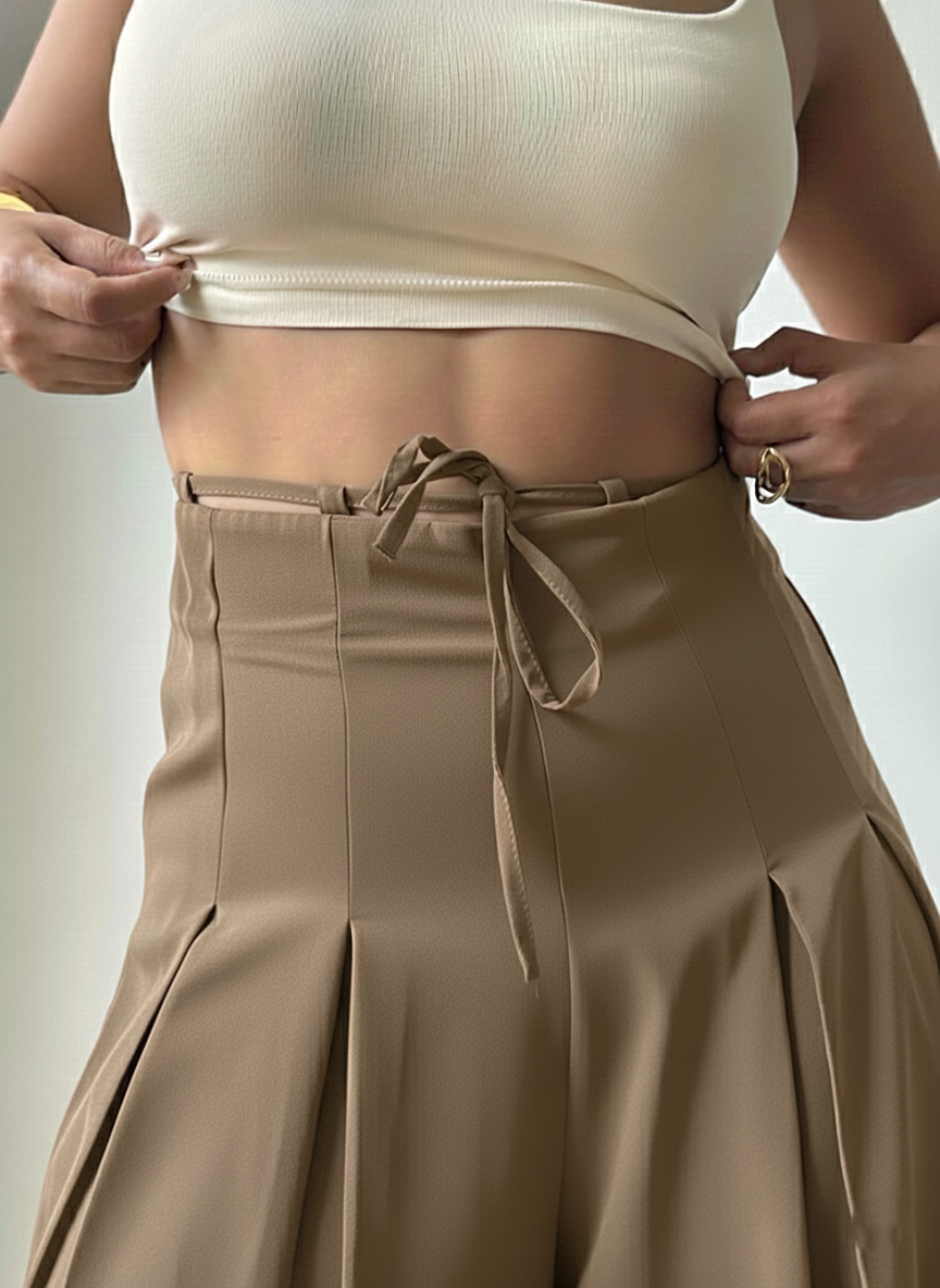Panda Bee Premium Plus Size Cinched Drawstring Wide-Leg Pants (Mouse colour)