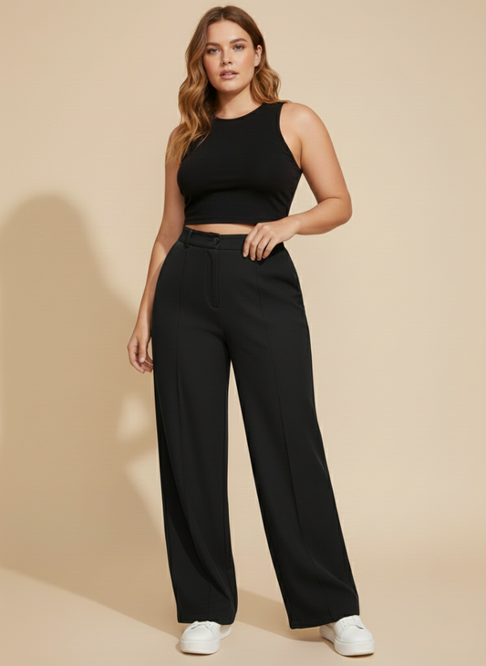 Panda Bee Premium Plicated Hem formal Pants (Black)