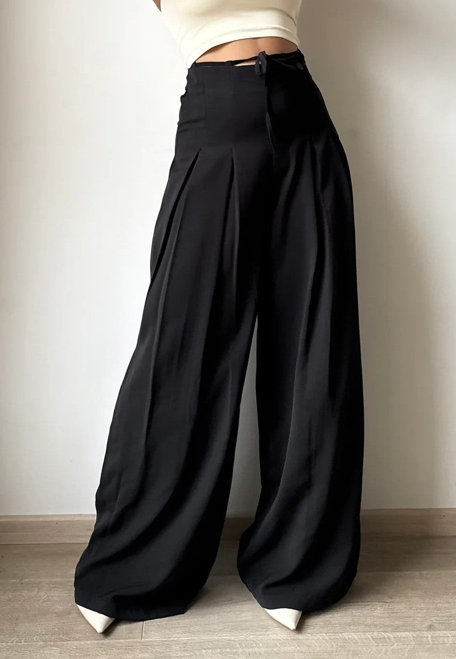 Save @300rs- Panda Bee Premium Plus Size Cinched Drawstring Wide-Leg Pants (Black and Coffee brown)