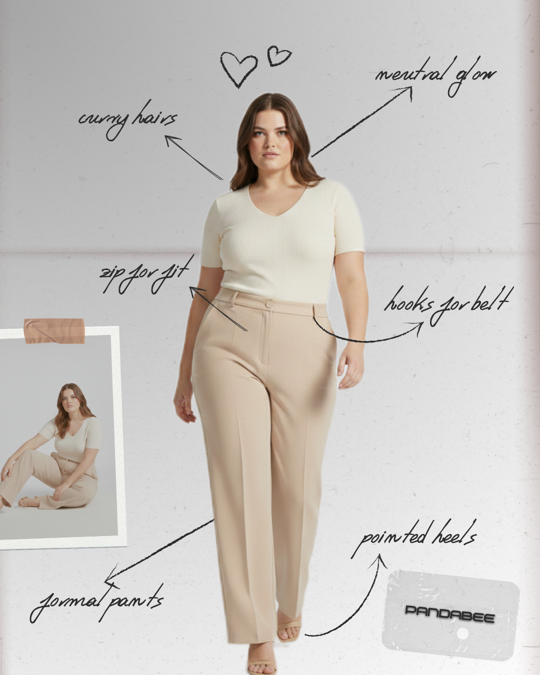 Panda Bee Premium Plicated Hem formal Pants (Cream)
