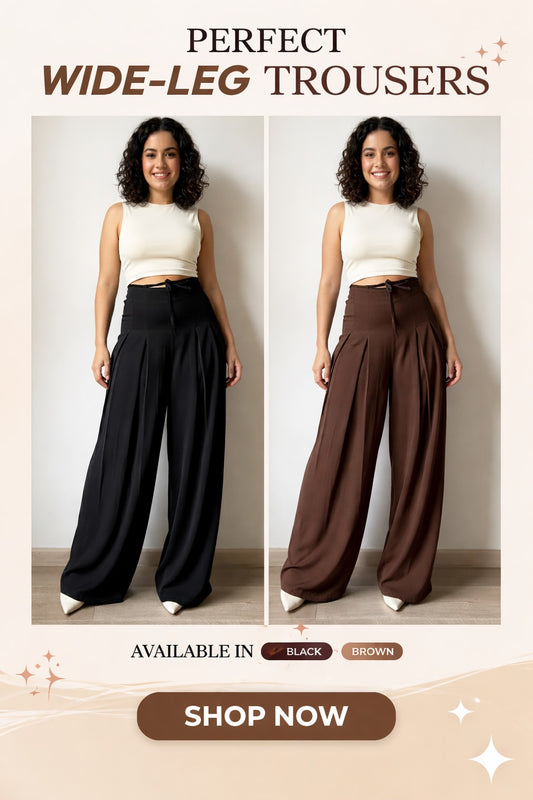 Save @300rs- Panda Bee Premium Plus Size Cinched Drawstring Wide-Leg Pants (Black and Coffee brown)